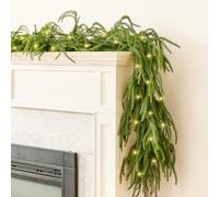 Christmas Garland with Lights for Stairs Fireplace - INCIKITI 9FT Real Touch Norfolk Pine Garland Pre lit Christmas Cedar Garland for Door Table Stair Fireplace