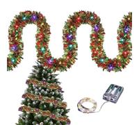 Christmas Garland with Lights LED Lighted Tinsel Foil Twist Festive Home | 16ft Indoor Tree Garland Ornaments for Outdoor Yard Home Kitchen Bedroom Fireplace Window Porch Wall