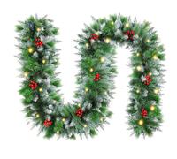 Christmas Garland with Lights, Pre-lit 9FT Battery Operated Pine Garland with 30 LED Lights, Red Berries, Artificial Flocked Garland Christmas Decorations for Indoor and Outdoor Holiday Decorations
