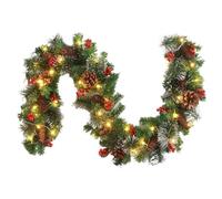 Christmas Garland with Lights, Pre Lit Christmas Garlands for Fireplace Stairs Artificial Wreath with 50 LED Lights and Bow Pine Cones Berries for Xmas Mantle Door Wall Holiday Decor (1.8m)