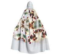 Christmas Garland With Lights Print Elegant Witch Cape,Hooded Cloak,Wizard Costume For Halloween,Cosplay And Carnival