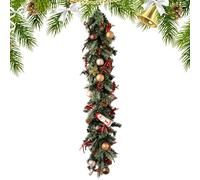 Christmas Garland with Pine Cones and Berries - 1.35M Artificial Pine Vine for Indoor Outdoor Decoration | Features Gold Red Glitter Balls for Fireplaces, Doors and Parties