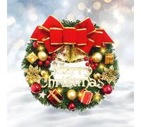 Christmas Garland Wreath, 40cm Merry Christmas Front Door Wreaths with 30 Warm White LED Lights, Decorated Wreath Illuminated Xmas Decorative Hanging Ornament for Window Wall Door Party Holiday Décor