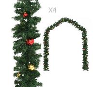 Christmas Garlands 4 pcs with Baubles Green 270 cm PVC