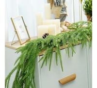 Christmas Garlands, Artificial Norfolk Pine Garland,Real Touch Winter Pine Garland, Green Faux Greenery Garlands for Table, Mantle, Wall, Holiday Indoor Outdoor Decorations