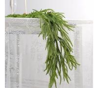 Christmas Garlands, Artificial Norfolk Pine Garland,Real Touch Winter Pine Garland, Green Faux Greenery Garlands for Table, Mantle, Wall, Holiday Indoor Outdoor Decorations