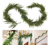 Christmas Garlands, Norfolk Pine Garland Realistic Natural Touch, Green Christmas Garland Artificial, Faux Greenery Garland For Stairs Fireplaces, Garlands For Home Christmas Decoration