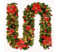 Christmas Garlands With Lights, Decorations, Artificial Garland For The Holidays 9Ft 2.7M Color: Red