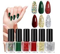 Christmas Gel Nail Polish | 6-Color Quick Dry Beauty Supplies | Nail Polish Kit | for Holiday Festival Manicure Salon Home Travel Wedding Bridal Spa Grooming Party Summer