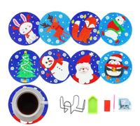 Christmas Gem Art Coasters - Crystal Dot Painting Coasters Kit with Coaster Holder,Cartoon Handmade Drink Mat, Cup Holder for Christmas Beverage