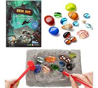Christmas Gems Dig Kit Gemstone Excavation Kit Mining Toy, Excavate 17 Gems and Shells, Educational Digging Toy Science Kit with Excavation Tools for Boys and Girls