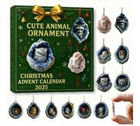 Christmas Geode Animal Advent Calendar 2025 Acrylic Woodland Friends Ornaments Decoration for Xmas Forest Trees,2D Acrylic Crystal Themed Animals Hanging Decorations for Xmas Tree Festive Home Decor