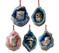 Christmas Geode Animal Decoration, 2D Acrylic Little Christmas Hanging Ornaments for Trees or The Rearview Mirror of Car and Home Parties for Animal Lovers