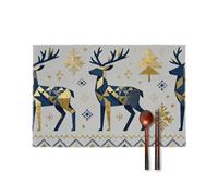 Christmas Geometric Wonderland Placemats Durable Practical Table Mats Canvas Paper Material Washable Heat Resistant Insulation Place Mats for Kitchen Dining Table Home Party Cafe Restaurant Decor