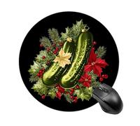 Christmas German Pickle Round Gaming Mousepad Rubber Base Desk Mat for Office Laptop Computer