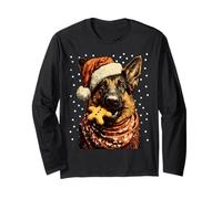 Christmas German Shepherd Santa Hat Gingerbread Cookie Snow Long Sleeve T-Shirt