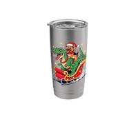 Christmas German Shepherd Sleigh T-Rex Dinosaur GSD Stainless Steel Insulated Tumbler