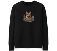 Christmas German Shepherd Sweatshirt For Women Festive Red Berries Pinecones Wreath Alsatian Xmas Jumper, L, Black