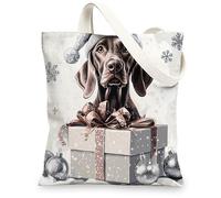 Christmas German Shorthaired Pointer Canvas Tote Bag for Shopping 13 * 15, Luxury Xmas Gifts Reusable Grocery Shoulder Cloth Bag for Women, Dog Painting Gift Decor