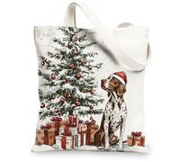 Christmas German Shorthaired Pointer Canvas Tote Bag for Shopping 13 * 15, Tree Gifts Reusable Grocery Bag for Women, Dog Work Travel Painting Gift Decor