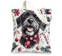 Christmas German Wirehaired Pointer Canvas Tote Bag for Shopping 13 * 15, Cute Xmas Cartoon Reusable Grocery Bag for Women, Dog Travel Pattern Gift Decoration