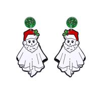 Christmas Ghost Drop Dangle Earrings - Acrylic Double Faced Whimsical Halloween BOO Holiday Festive Party Costume Accessory Cute Oranement Dangling Studs Earring Novelty Xmas Jewelry for Women Friends