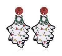 Christmas Ghost Drop Dangle Earrings - Acrylic Double Faced Whimsical Halloween BOO Holiday Festive Party Costume Accessory Cute Oranement Dangling Studs Earring Novelty Xmas Jewelry for Women Friends