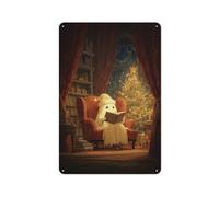 Christmas Ghost Reading Old Book Tin Metal Signs Wall Art Decorations for Bar Pub Club Cafe Room Farmhouse White 30x20cm