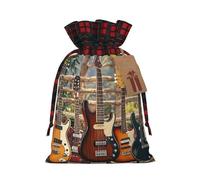 Christmas Gift Bag with Drawstring Guitar Bass Music Musical Instruments Gift Bags Reusable Holiday Gift Bag Line Drawstring Xmas Gift Bag Christmas Treat Bag for Wrapping Party Favor Supply