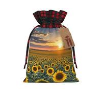 Christmas Gift Bag with Tags Xmas Gift Wrapping Bags Reusable Drawstring Bags Dreamlike Sunset Of A Sunflower Field Xmas Santa Sack Christmas Party Favor Pouch Small Goody Bag for Holiday Supplies
