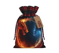 Christmas Gift Bag with Tags Xmas Gift Wrapping Bags Reusable Drawstring Bags Fire and ice dragons Xmas Santa Sack Christmas Party Favor Pouch Small Goody Bag for Holiday Supplies Medium