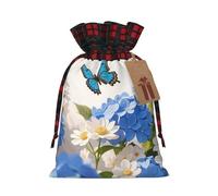Christmas Gift Bag with Tags Xmas Gift Wrapping Bags Reusable Drawstring Bags Hydrangeas Daisies Butterflies Xmas Santa Sack Christmas Party Favor Pouch Small Goody Bag for Holiday Supplies Small