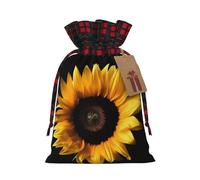 Christmas Gift Bag with Tags Xmas Gift Wrapping Bags Reusable Drawstring Bags Sunflower on Black Background Xmas Santa Sack Christmas Party Favor Pouch Small Goody Bag for Holiday Supplies Small