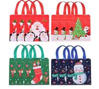 Christmas Gift Bags 12 Pack Reusable Non Woven Tote Bags with Handles Xmas Party Supplies Holiday Presents Santa Claus Merry Christmas Patterns for New Years Decor Size L8.7 xH9 xW4.3