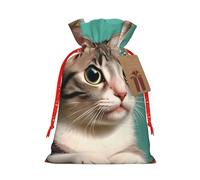 Christmas Gift Bags â€“ A curious cat Festive Gift Bags with Drawstring, for Holiday Presents, Party Favors & Merry Celebrations