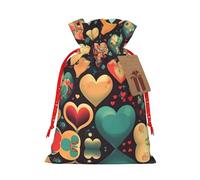 Christmas Gift Bags â€“ Colorful hearts Festive Gift Bags with Drawstring, for Holiday Presents, Party Favors & Merry Celebrations