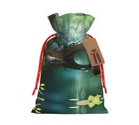 Christmas Gift Bags â€“ Little Bridge in the East Festive Gift Bags with Drawstring, for Holiday Presents, Party Favors & Merry Celebrations
