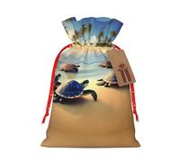Christmas Gift Bags â€“ turtles on the beach Festive Gift Bags with Drawstring, for Holiday Presents, Party Favors & Merry Celebrations