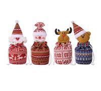 Christmas Gift Bags, Drawstring Pouches Reindeer Snowman Bear Doll, Fabric Bags for Gift Wrapping | For Neighbors Family Friends Colleagues