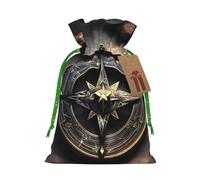 Christmas Gift Bags Drawstring Santa Bag Buffalo Christmas Burlap Bags with Gift Tags Goody Present Pouch Magical Design Norse Runes Compass Wrapping Sacks for Xmas Presents Party Favor Wrap Sack