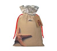 Christmas Gift Bags Drawstring Santa Bag Buffalo Christmas Burlap Bags with Gift Tags Goody Present Pouch 3D Beautiful Starfish on Beach Sand Wrapping Sacks for Xmas Presents Party Favor Wrap Sack