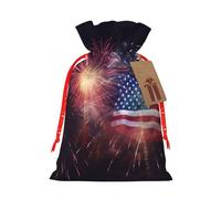 Christmas Gift Bags Drawstring Santa Bag Buffalo Christmas Burlap Bags with Gift Tags Goody Present Pouch Firework American Flag 4Th of July Wrapping Sacks for Xmas Presents Party Favor Wrap Sack