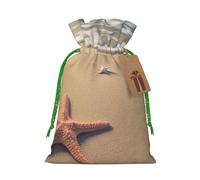 Christmas Gift Bags Drawstring Santa Bag Buffalo Christmas Burlap Bags with Gift Tags Goody Present Pouch 3D Beautiful Starfish on Beach Sand Wrapping Sacks for Xmas Presents Party Favor Wrap Sack