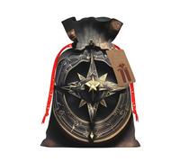 Christmas Gift Bags Drawstring Santa Bag Buffalo Christmas Burlap Bags with Gift Tags Goody Present Pouch Magical Design Norse Runes Compass Wrapping Sacks for Xmas Presents Party Favor Wrap Sack