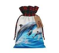 Christmas Gift Bags Drawstring Santa Bag Buffalo Plaid Christmas Burlap Bags with Gift Tags Goody Present Pouch Unique 3D Animal dolphin Wrapping Sacks for Xmas Presents Party Favor Wrap Sack