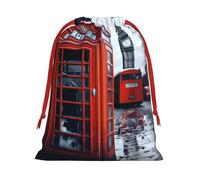 Christmas Gift Bags Drawstring Santa Bag Soft Plush Goodie Bags with Gift Tags Xmas Treat Bag England UK Retro London Telephone Wrapping Sacks for Christmas Presents Party Favor Wrap Storage Pouch