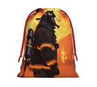 Christmas Gift Bags Drawstring Santa Bag Soft Plush Goodie Bags with Gift Tags Xmas Treat Bag Firefighter Fireman Flame Wrapping Sacks for Christmas Presents Party Favor Wrap Storage Pouch Small