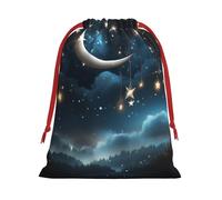 Christmas Gift Bags Drawstring Santa Bag Soft Plush Goodie Bags with Gift Tags Xmas Treat Bag Nightsky Hanging Moon Stars Wrapping Sacks for Christmas Presents Party Favor Wrap Storage Pouch Medium