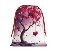 Christmas Gift Bags Drawstring Santa Bag Soft Plush Goodie Bags with Gift Tags Xmas Treat Bag Romantic Hearts Leaves Tree Wrapping Sacks for Christmas Presents Party Favor Wrap Storage Pouch Medium