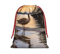 Christmas Gift Bags Drawstring Santa Bag Soft Plush Goodie Bags with Gift Tags Xmas Treat Bag Wild Goose by the Bridge Wrapping Sacks for Christmas Presents Party Favor Wrap Storage Pouch Medium
